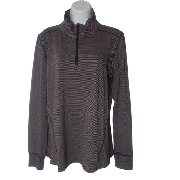 Toad & Co women‎ 1/4 Zip Long sleeve Top Large Gray Black Stripe Base Layer - Picture 1 of 6